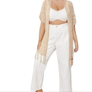 Say What? Open Knit Cardigan with Frayed/Fringe Detailing Throughout Hem…